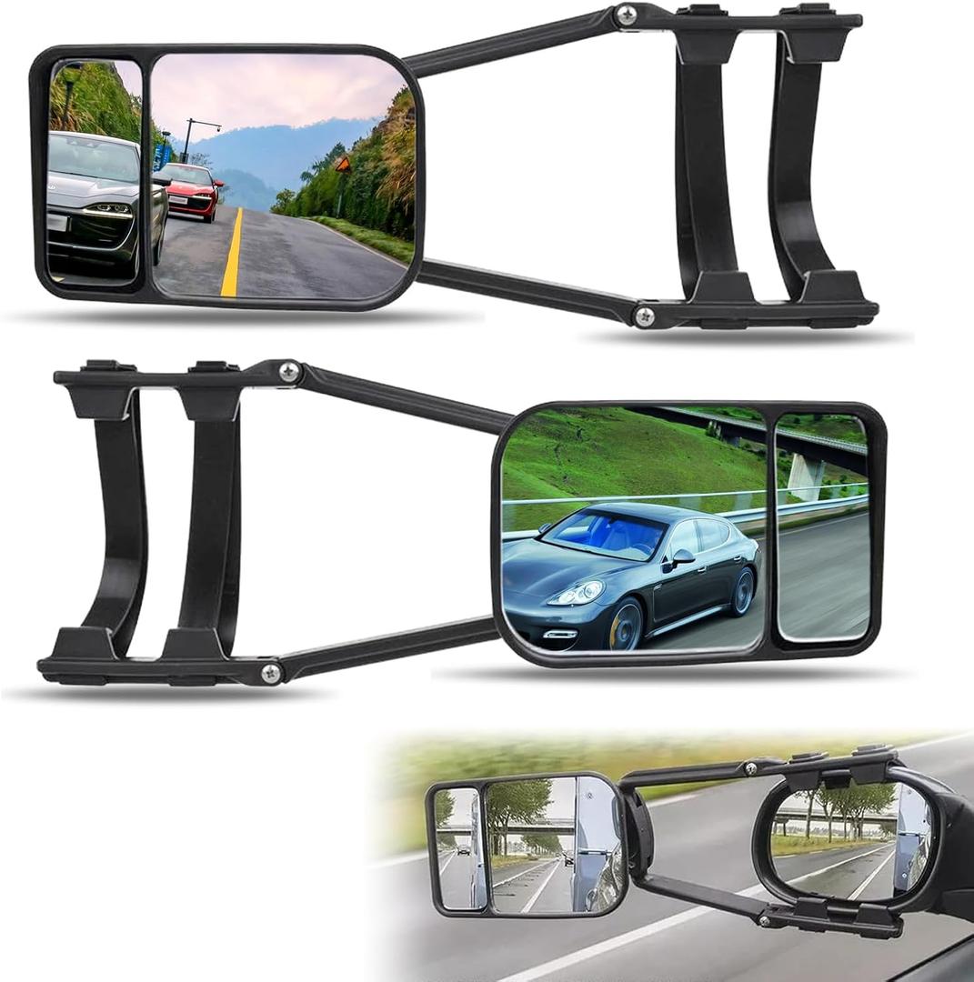 2 PCS Traction Car Rear View Mirror, 360 Degree Rotation Towing Mirror, Adjustable Dual View, Universal Tow Mirrors, for Car Truck (Black)