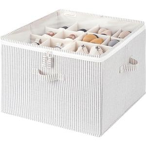 StorageWorks Shoe Organizer for Closet, Fits up to 16 Pairs, Shoe Cubby Storage Containers with Adjustable Dividers and Clear Cover, Gray and White Stripes (Medium)