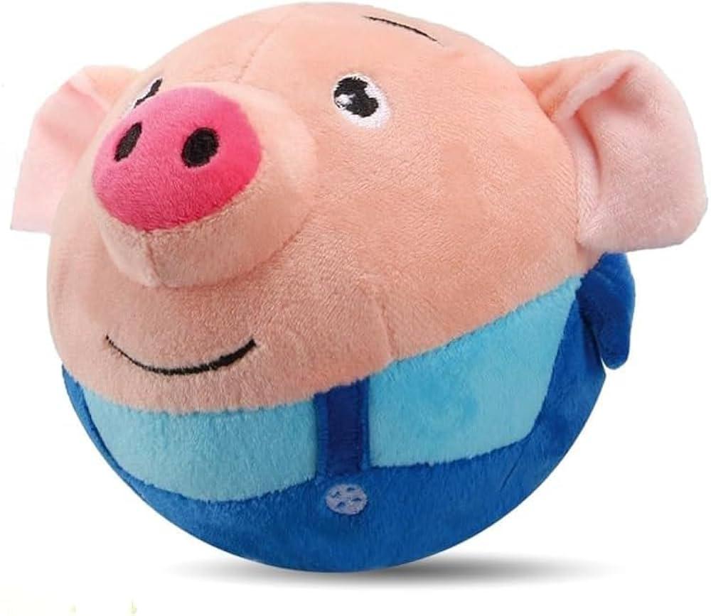 OTXKXBLP Active Moving Pet Plush Toy, Interactive Dog Toys Pet Bouncing Balls, USB Rechargeable Interactive Washable Cartoon Pig Plush Sound Electronic Dog Toy, Small Cute Squeaky Pig Dog Toy (Blue)
