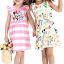 Disney Frozen Elsa Princess Minnie Mouse Stitch Toddler Girl Dresses 2 Pack Short Ruffle Sleeve Costume Set Outfit 2-13 Years (Pink, S)