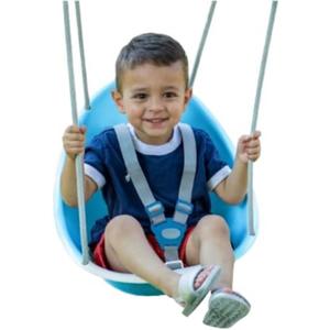 Swurfer Coconut Toddler Swing  Comfy Baby Swing Outdoor, 3- Point Adjustable Safety Harness, Secure, Safe Quick Click Locking System, Blister-Free Rope, Easy Installation, Ages 6-36 Months (Blue)