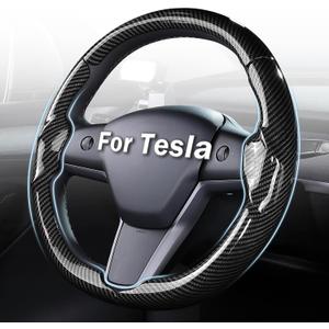 Steering Wheel Cover for Tesla Model 3 (2017-2023) / Model Y (2020-2024),Anti-Slip,Comfortable Grip, Breathable,Customized for Tesla Model 3/Y Accessories,Bright Black