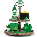 Whaline St. Patrick's Day Tiered Tray Decor Set Including Shamrock Gold Coin Pot Lucky Clover Gnome Green Hat Farmhouse Wood Sign Irish Spring Table Centerpiece for Holiday Party Home Decor, 4Pcs