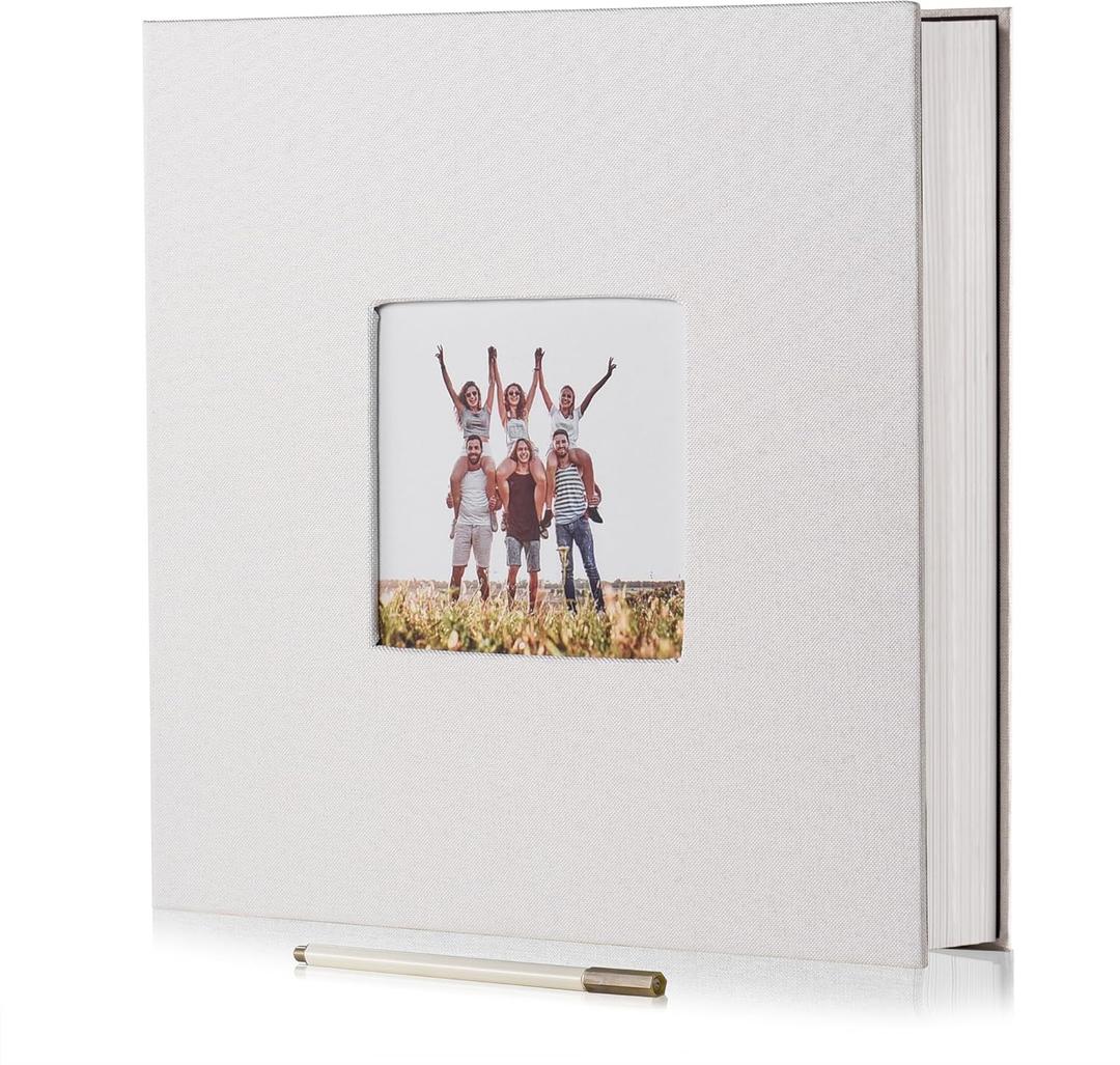 HoneyTolly Large Photo Album Self Adhesive, DIY Scrapbook Album for 4x6 8x10 Pictures, 40 Pages Linen Cover Memory Book, Ideal Gift for Family Travel Wedding Baby Christmas Anniversary(White)