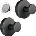 Suction Cup Hooks for Shower - 2 Pack, Matte Black - Stainless Steel, Strong Suction, No Drill, Removable Hanger, Tile Bathroom Kitchen Wall, Glass Door, Mirror Hook Hanging Robe, Towel Holder