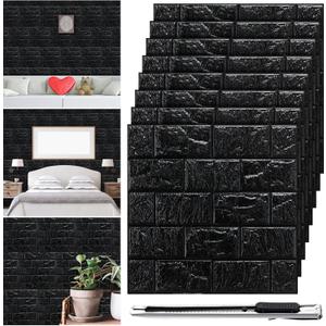 Tinlade 30 Pcs 28.81 Sq ft 3D Wall Panels Peel and Stick Foam Brick Wallpaper Printable Faux Brick Wall Panels Decorative Self Adhesive Tiles Waterproof (Black)