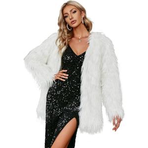 Simplee Apparel Women's Long Sleeve Fluffy Faux Fur Warm Coat (12, White)