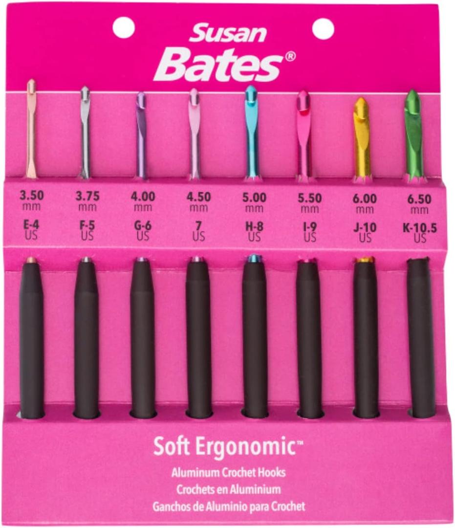 Susan Bates Crochet Hook Set SZ E4-K105, Sizes E4/3.5mm to K10.5/6.5mm Susan Bates Crochet Hook Set SZ E4-K105, Sizes E4/3.5mm to K10.5/6.5mm
