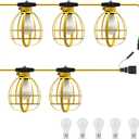 LEDIARY 50FT Construction String Lights, 5 Bulbs 50W 5250LM Work Lights with 5 Medium Base Sockets, Linkable Construction Lights, Weatherproof Commercial-Grade Temporary Lighting