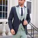 Wangyue Men's Tuxedo Suit 3 Piece Suits for Men Wedding Slim Fit Prom Tuxedo for Men Dinner Party Blazer Vest Pants Set (Dark Green)
