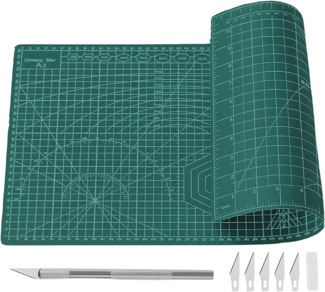 Self Healing 18"X12" Cutting Mat, A3 Sewing Mat Rotary Double Sided Thickened Mats for Crafts, for Sewing Crafts Hobby Fabric Precision Scrapbooking Project,Green (No1)