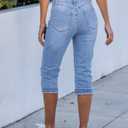 luvamia Capri Jeans for Women Trendy Mid Rise Distressed Raw Hem Casual Summer Stretchy Denim Capris Pants Relaxed Fit (Blue, L)