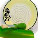 All-in-one Premium Ceramic Garlic Grater Plate 4-Piece Set - Kokopelli Design, Classic Style - For Garlic, Ginger, Chocolate, and more! - Comes with 5.25" Plate, Peeler, Brush, and Stand