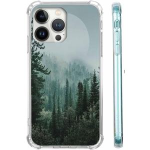 Woods Forest Landscape Phone Case Compatible with iPhone 14 Pro,Mist Mountain Sunrise Sunset Pattern,Soft TPU Shockproof Case for iPhone 14 Pro