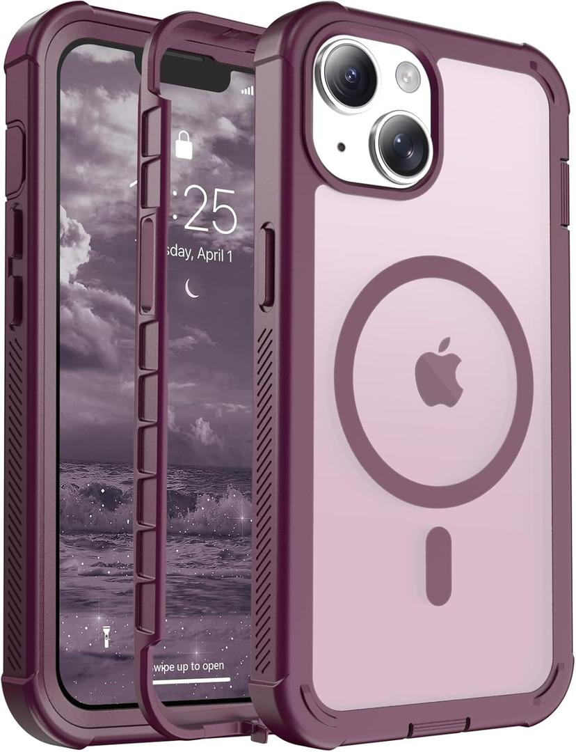 Magnetic for iPhone 13 Case, [Compatible with MagSafe][Military Grade Drop Protection][Heavy Duty Protection][Non-Slip][Shockproof] 2-Layer Durable Bumper Phone Case 6.1''-Red