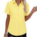 Gleeivy Women Button Down Shirt Fitted Stretch Short Sleeve Stain-Resistant Dress Tops with Collar Dailywear Yellow XXL