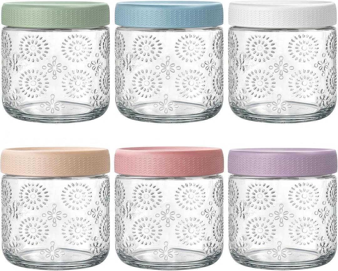 6 pack 16 oz Overnight Oats Containers with Lids, Glass Food Storage Container, Airtight Salad Jars, Mason Jars for Overnight Oats, Yogurt, Oatmeal, Salad, Coffee, Spices