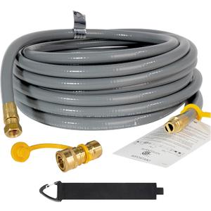 25FT 3/8" ID Natural Gas Grill Hose with Quick Connect Fittings, Low Pressure NG Hose Fit Weber, Char-Broil, Pizza Oven, Patio Heater
