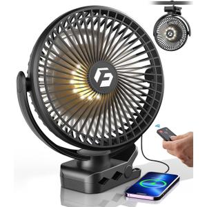 24000mAh Clip on Fan for Golf Cart - 8-inch Portable Rechargeable Fans - Max Up to 150Hrs Work Time - Battery Operated Fan with LED, Remote, Timers, Hook for Office, Desk, Camping, Tent, Treadmill (Black)
