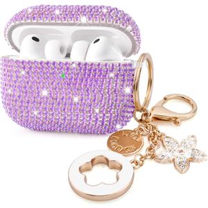 Bling Airpods iPods Pro 3 Case Cover 2025, VISOOM Rhinestone Airpods Pro 3 Cases Cute Glitter Jewelry Airpod iPod Pro3 Cases for Sparkly Apple AirPods iPods Pro 3rd Gen Case with Keychain for Women