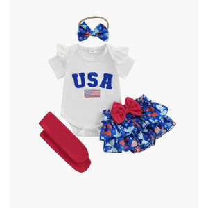 My First 4th of July Baby Girl Outfit American flag Romper Skirt Dress Headband Set Newborn Independence Day Clothes 0.3M