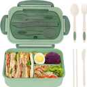 NatraProw Bento Box for Adult, 1200 ML Lunch Containers for Adults, LeakProof Lunch Box with Utensils, BPA Free, 3 Compartment Bento Box Microwave Safe, Green