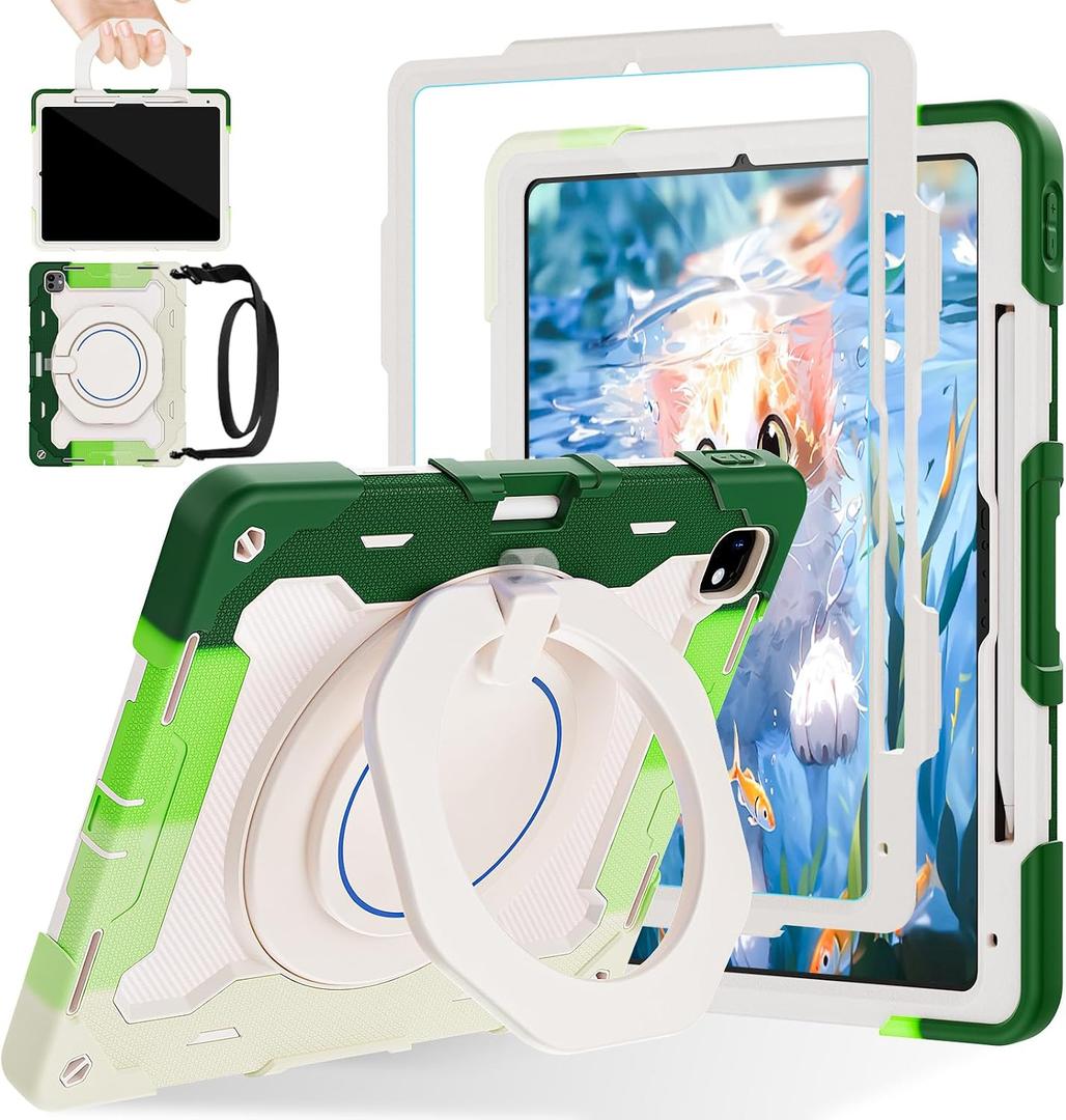 ROISKIN for iPad Pro 13 inch Case (M5 2025 / M4 2024) -with HD Screen Protector, 360 Rotating Kickstand/Handle, Shoulder Strap, Pen Holder, Heavy Duty Military Grade - Kids Friendly