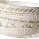 Artena Pasta Bowls, 50oz Large Salad Serving Bowls, 9.75'' Plates Bowls Set of 4, Big White Ceramic Soup Bowls for Kitchen, Embossment Shallow Dinner Bowl, Microwave Dishwasher Safe, Multiple Patterns