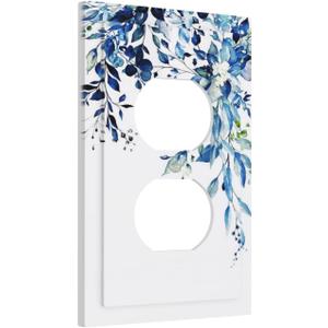 Blue Eucalyptus Leaves 1 Gang Receptacle Wall Plate Decorative Duplex Outlet Cover Summer Watercolor Spring Botanical Plant Floral Leaf Electrical Dual Device Light Switch Plug Socket Faceplate Cover, Spring Navy Blue Eucalyptus Leaf