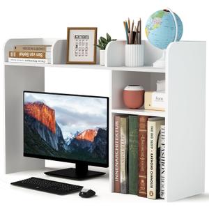 LANDVOI Desktop Bookshelf, Countertop Storage Hutch with 5 Shelves for Computer Desk, Desk Organizer for Home Office Dorm, Dressing Tabletop, Bar Countertop, White EDS01W, 37.2 x 10.24 x 24.61 inches
