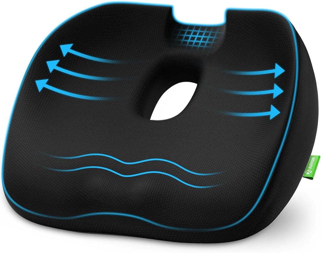 AUVON Innovative Donut Pillow Hemorrhoids Scientific Center Hole and Tailbone Cutout, Orthopedic Pain Relief Donut Seat Cushion for Coccyx, Sciatica, Postpartum Pregnancy, After Surgery Sitting Relief (Black)