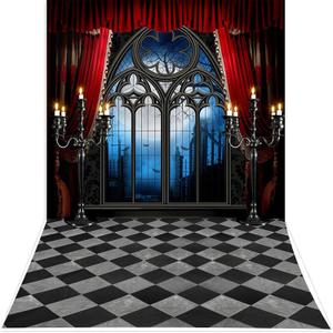 Avezano Halloween Backdrop Vampire Medieval Castle Gothic Window Moon Bats Photography Background Dress-up Birthday Party Supplies Horrible Decorations Photo Booth Props (7x10)