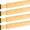 4 PCS Drawer Divider, 17"-22" Adjustable Bamboo Drawer Dividers Organizers, Expandable Separators for Kitchen, Clothes, Dressers, Home, Office (Natural)