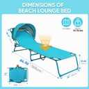 Colorsoul Tanning Chair with Sun Canopy,Adjustable 4-Position Beach Lounge Chair for Adults,Heavy Duty Folding Outdoor Lounge Chair,for Patio Poolside Sunbathing,UPF 50+,300 LBS,Blue
