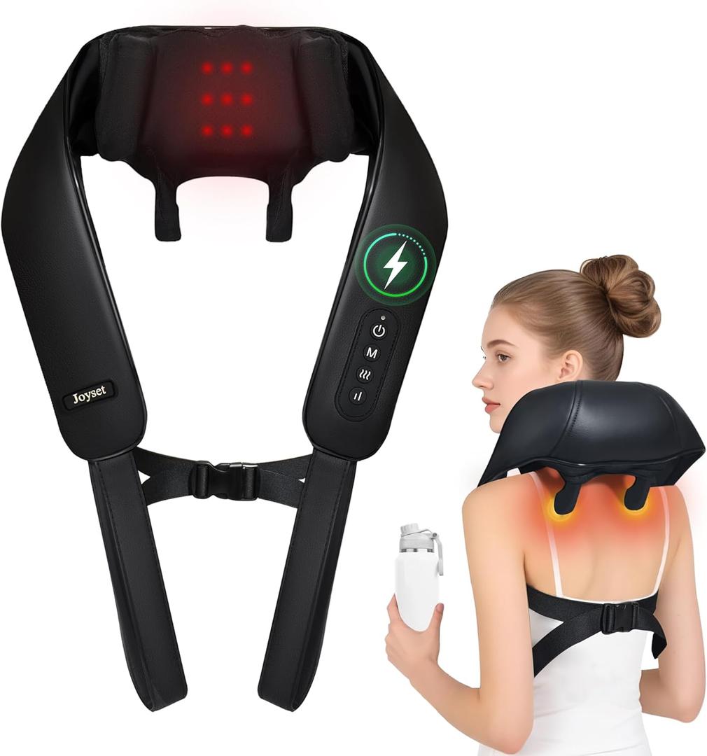 Joyset Neck Massager with Heat, Cordless Shiatsu Neck Massager for Pain Relief Deep Tissue, 6D Kneading Shiatsu Shoulder Massager for Mother's Day, Dad Mom and Friend (Black)