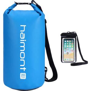 Haimont Waterproof Dry Bag Floating Dry Sack Roll Top Drybag Backpack for Kayaking, Rafting, Boating, Fishing with IPX8 Waterproof Phone Case, Blue, 10L