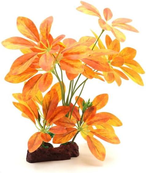 JGbaby Artificial Aquarium Plants,Fish Tank Decorations Betta Leaf Hammock Driftwood 10in Realistic Silk & Plastic Plants, Hideout Decor for Betta. Goldfish,Reptiles,Small Tanks (YellowType-B)