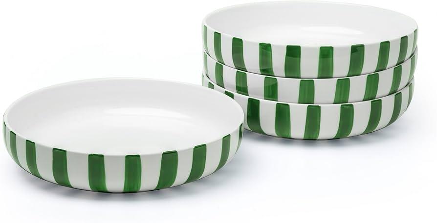 GIROFLIER Junko Pasta Bowls Set of 4, 8.3 inch with High Edge Dish Set-Microwave and Dishwasher Safe, Scratch Resistant, Modern Dinnerware- Bowls for Kitchen. Perfect as Salad Bowls (Forest)