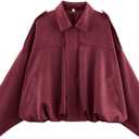 Womens Faux Suede Bomber Jacket Casual Lapel Pilot Cropped Coat Oversized Motorcycle Jackets 2025 Outerwear (Large, Purple)