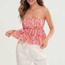 Women's Tie Back Cropped Tube Top Cute Floral Strapless Babydoll Peplum Tops Trendy Summer Casual Flowy Bandeau Outfit, Medium