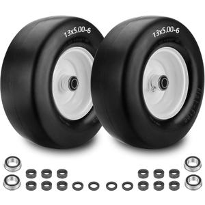 UPGRADED13x5.00-6 Flat Free Lawn Mower Tire and Wheel, 13x5.00-6 Zero Turn Mower Front Solid Tire With 3/4" & 5/8" Grease Bushing and 3.25"-5.9" Adjustable Centered Hub by Cenipar (13x5.00-6)