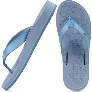 ONCAI Women's Flip Flops Comfortable Arch Support Yoga Mat Summer Beach Walking Thong Cushion Sandals Ladies Outdoor Vacation Essentials Slide Shoes Rubber Soles US Size 8.5 (Blue)