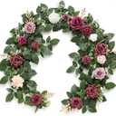 Ling's moment 5FT Burgundy Artificial Flower Garland Dusty Rose Leaves Floral Garland Arch Flowers Vine for Wedding Party Backdrop Decor Mantel Home Table Centerpieces Wall Decorations