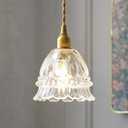 Flower Glass Pendant Light for Kitchen Island Retro Antique Pendant Lighting Vintage Gold Single Petal Ceiling Hanging Lamp Mini Modern Chandelier for Dining Room Bathroom Bedroom Farmhouse