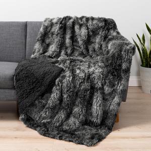 Pavilia Black Fluffy Throw Blanket, Fuzzy Plush Warm Blanket for Couch, Bed, Sofa - Super Soft Thick Faux Fur Sherpa, Tie-Dye, 50x60