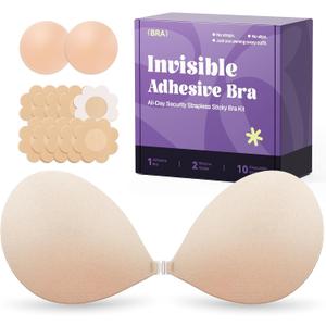 Invisible Strapless Sticky Bra Push up for Women, Ultra Adhesive Bra for Backless Dress, Cleavage Bra Lift Novelty Bras (B Cup, Light Beige) (Beige)