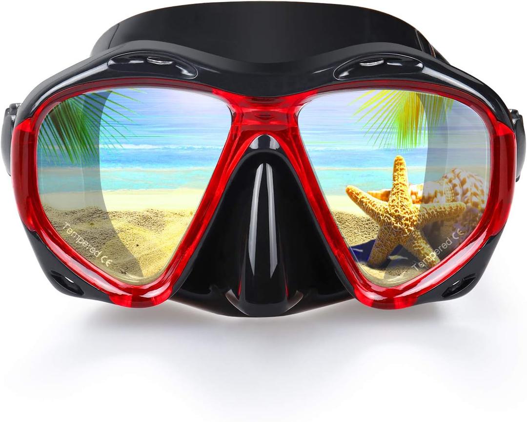 Snorkel Diving Mask Panoramic HD Swim Mask, Anti-Fog Scuba Diving Goggles, Tempered Glass Dive Mask Adult Youth Swim Goggles with Nose Cover for Diving, Snorkeling, Swimming