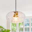 Clear Glass Pendant Lighting, 11" Hammered Lampshade Hanging Lamp, 1-Light Brass Gold Chandelier for Dining Living Room Kitchen Island