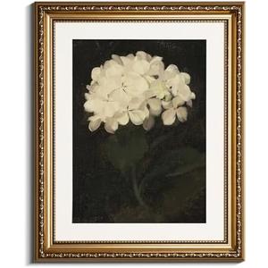 VIYYIEA Gold Framed Wall Art Canvas Print Home Decor Vintage Flower Prints Room Aesthetic White Hydrangea Oil Painting Picture Gifts Bedroom Bathroom Floral Wall Decor Kitchen Farmhouse Office 13x16in