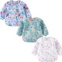 3 Pack Long Sleeve Bib,Baby Smock for Eating 6-30 Months Reusable Shirt Bibs for Babies Toddler